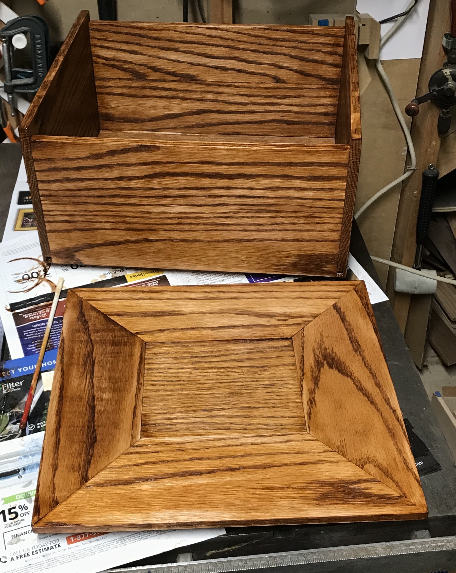 The door and box after three coats of shellac